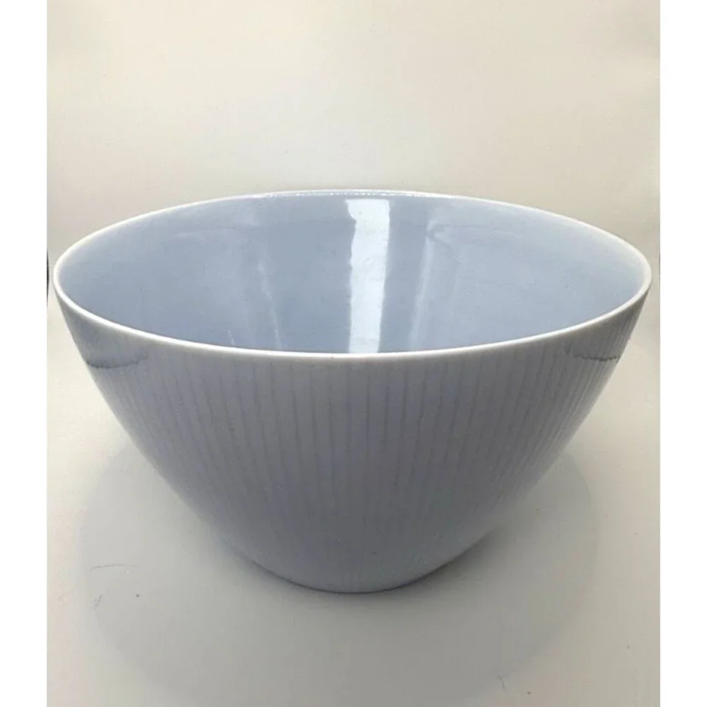 Vintage Crate & Barrel Horizon Blue Ribbed Serving Bowl 9 Inch Blue Porcelain